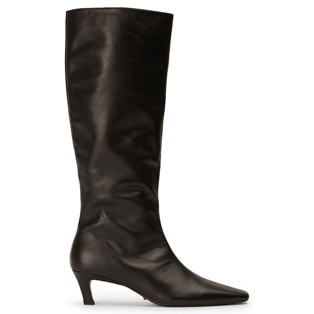 Tony Bianco Vixon Heeled Boot in Black Venice leather below knee kitten heel